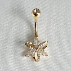 14G Gold Diamond Flower Belly Ring Surgical Steel Stainless Silver Body Jewelry